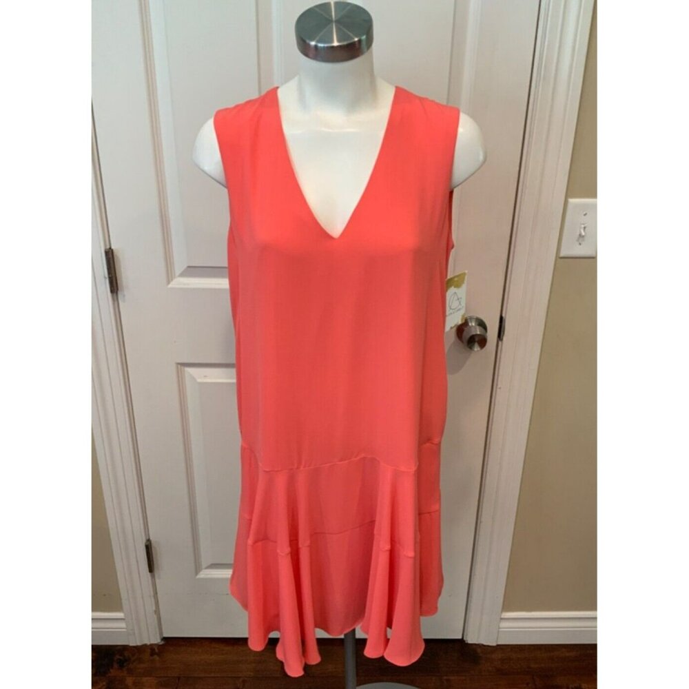 BCBG Max Azria Coral Reef Clea V-Neck Drop Waist Trapeze Dress, Size Small